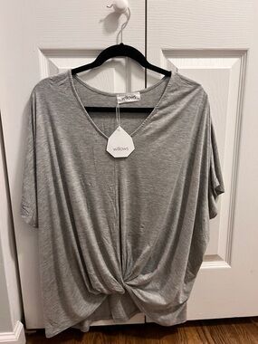 Willow Gray V-Neck Twist-Front Short Sleeve Top